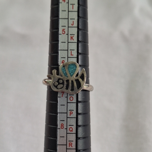 Artisan Jewelry - Silver Bee Ring with Turquoise Micromosaic